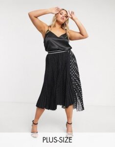 Outrageous Fortune Plus contrast print pleated midi skirt in multi polka