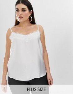 Outrageous Fortune Plus lace trim cami in white-Cream