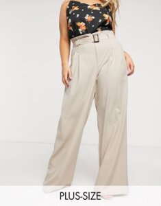Outrageous Fortune Plus wide leg pants with belt detail in cream
