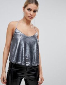 Outrageous Fortune sequin cami top in gunmetal gray