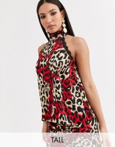 Outrageous Fortune Tall high neck top in contrast leopard print-Multi