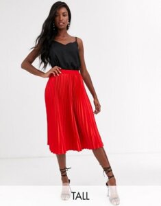 Outrageous Fortune Tall leated midi skirt with contrast waistband in red