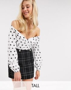 Outrageous Fortune Tall tie front crop top in polka print-White