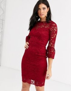 Paper Dolls lace dress with fluted sleeves-Red