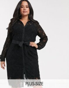 Paper Dolls Plus shirt dress in geo floral lace in black