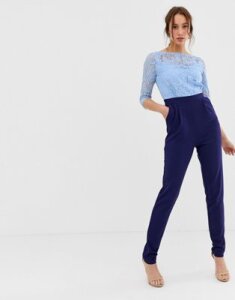 Paper Dolls Tall 2 in 1 lace jumpsuit in blue-Multi