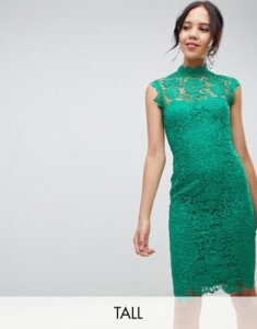 Paper Dolls Tall high neck lace midi dress in emerald green