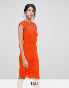 Paper Dolls Tall Lace Dress With Scalloped Back-Orange