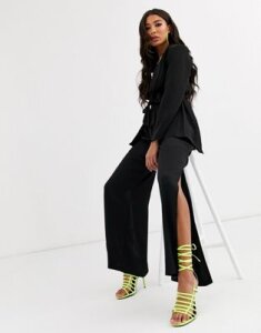 Parallel Lines oversized wrap blazer with belt detail two-piece-Black