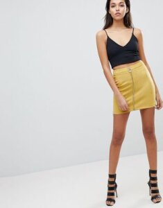 Parallel Lines Suedette Mini Skirt With Exposed Zip-Yellow