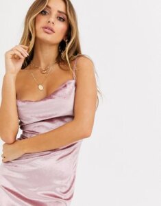 Parisian cowl neck dress in velvet-Pink
