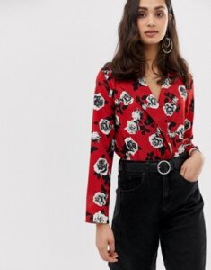 Parisian floral wrap front body-Red