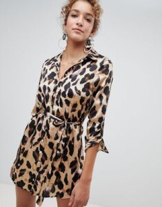 Parisian leopard print shirt dress-Brown