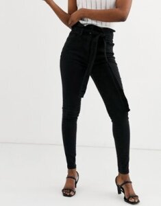 Parisian skinny jeans with paperbag waist-Black