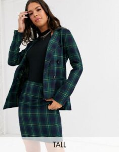 Parisian Tall tailored longline double breasted blazer in green check