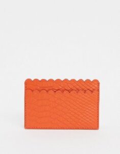 Paul Costelloe Leather Scalloped Edge Card Holder In Orange
