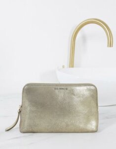 Paul Costelloe Leather Zip Around Makeup Bag In Bronze-Copper