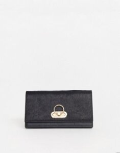 Paul Costelloe real leather black foldover purse with gold hardware