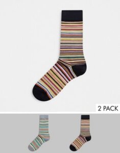 Paul Smith 2 pack classic stripe socks in black/ gray-Multi