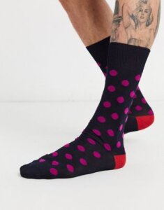 Paul Smith bright pink polka dot socks in navy