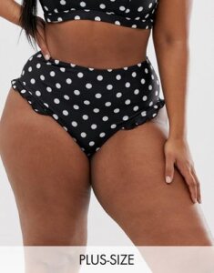 Peek & Beau Curve Exclusive Eco high waist bikini bottom with ruffles in polka dot-Multi