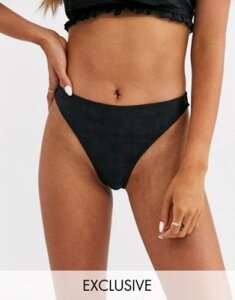 Peek & Beau Exclusive high leg bikini bottom in black broderie