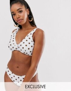 Peek & Beau Fuller Bust Exclusive Eco knot front bikini top in polka dot D - F Cup-White