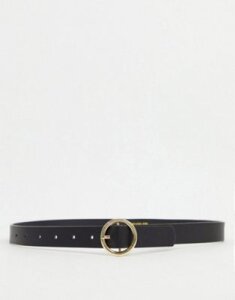 Pieces belt with gold circle buckle in black
