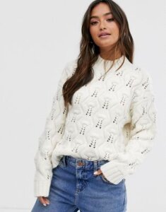 Pieces high neck knit sweater-White