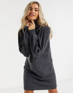 Pieces knitted sweater dress with roll neck in dark gray