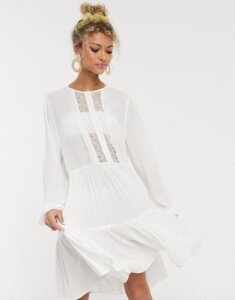 Pieces mini dress with lace detail in white
