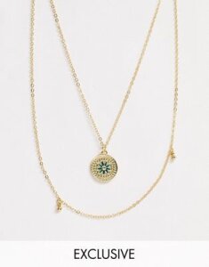 Pieces multi chain circle pendant necklace-Gold
