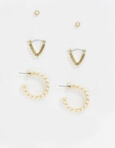 Pieces pearl stud and hoop earring multipack in gold