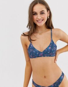 Playful Promises wrap front floral bikini top in gray