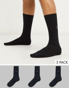 Polo Ralph Lauren 3 pack cotton rib socks with contrast polo player in black