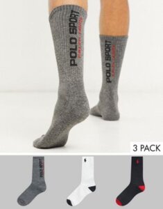Polo Ralph Lauren 3 pack polo sport crew socks in gray white navy-Multi