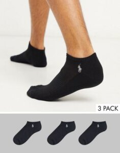 Polo Ralph Lauren 3 pack tech athletic low cut socks with polo player in black
