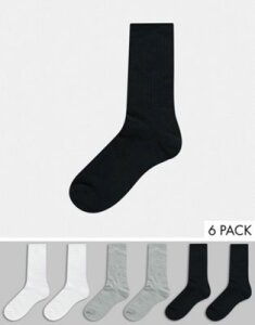 Polo Ralph Lauren 6 pack cushioned crew socks in white / black / gray-Multi