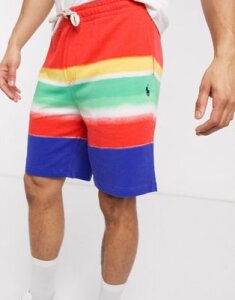 Polo Ralph Lauren player logo block stripe spa terry lightweight sweat shorts in multi