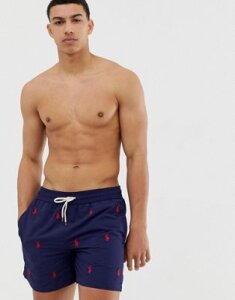 Polo Ralph Lauren Traveler all over player logo swim shorts in navy