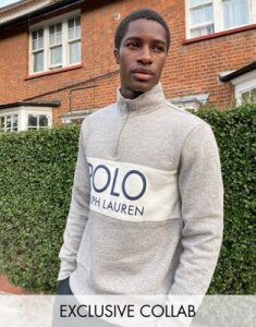Polo Ralph Lauren x ASOS exclusive collab half zip sweatshirt in gray with logo chest panel