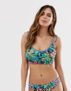 Pour Moi Fuller Bust Havana Breeze underwired cami bikini top in blue multi