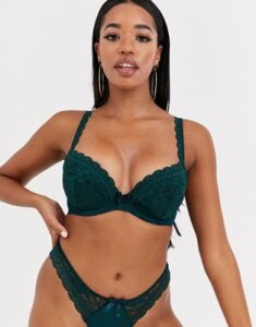 Pour Moi Rebel fuller bust padded lace plunge bra in green
