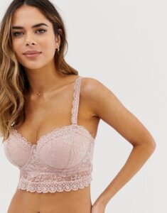 Pour Moi Rebel strapless lace longline bra in mink-Pink