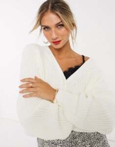 Pretty Lavish relaxed knitted cardigan-Cream