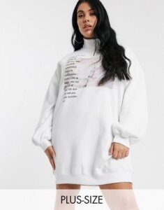 Public Desire Curve oversized sweat dress with ring pull and self care graphic-White