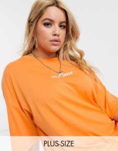 Public Desire Curve oversized t-shirt dress with self made embroidery-Orange