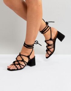 Public Desire Freya Black Mid Heeled Sandals