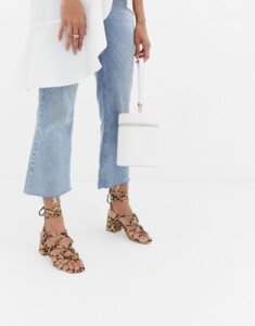 Public Desire Freya leopard knot detail tie up heeled sandals-Multi