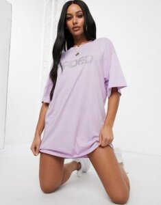 Public Desire oversized t-shirt dress with faded graphic-Purple